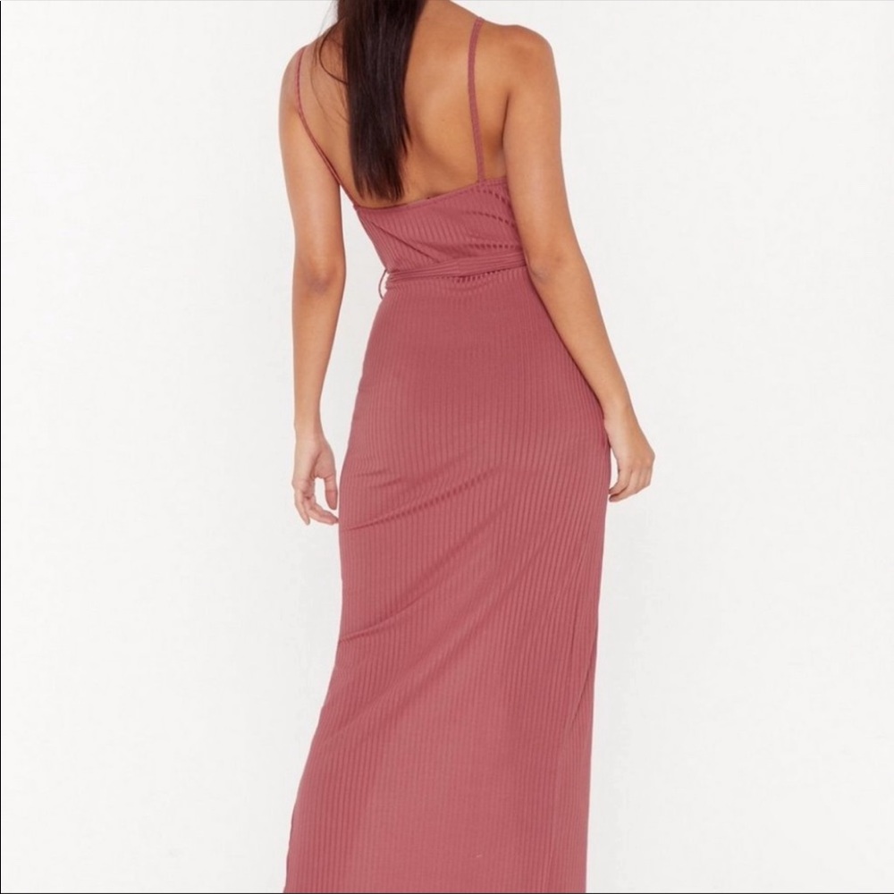 NWT Nasty Gal Ribbed Plunge Maxi Dress In Rose Size 8